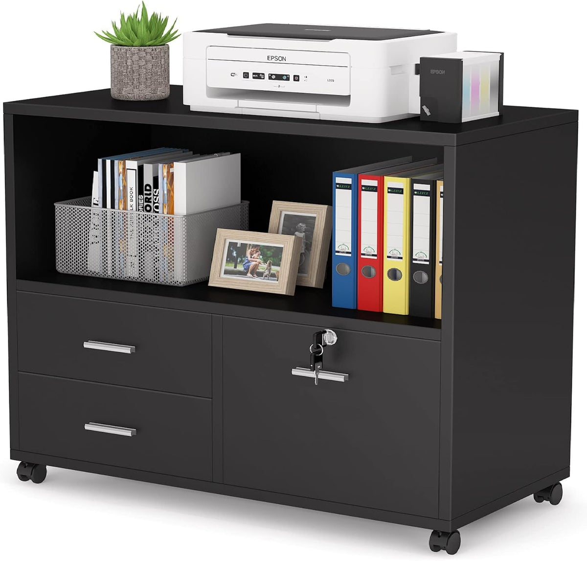 Black 3 Drawer Mobile Filing Cabinet with Lock H8233
