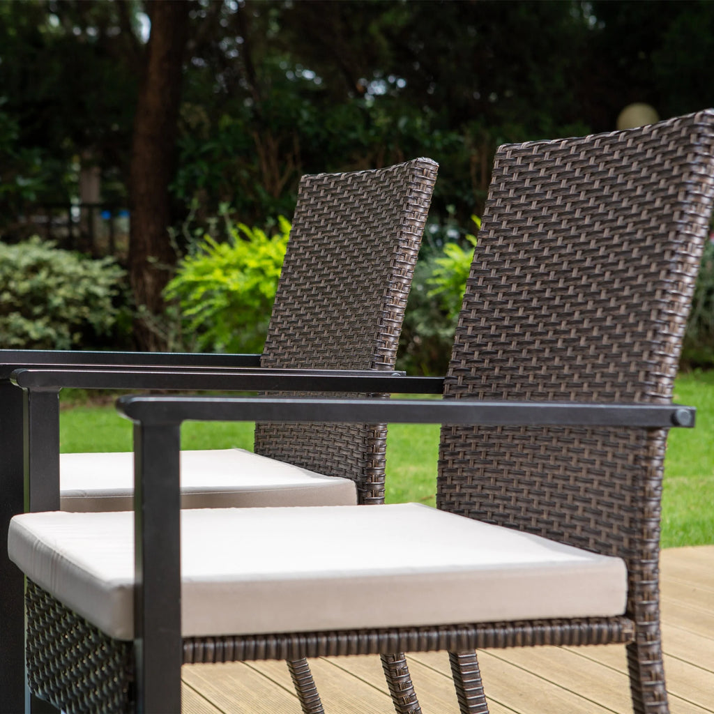 9-Piece Outdoor Dining Set with Wood Grain Table & Wicker Cushioned Chairs O51395