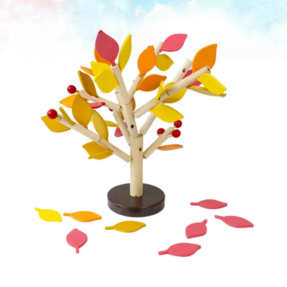 Creative Wooden Tree Blocks with Leaves 3D Building Set Toy (Yellow) K4509