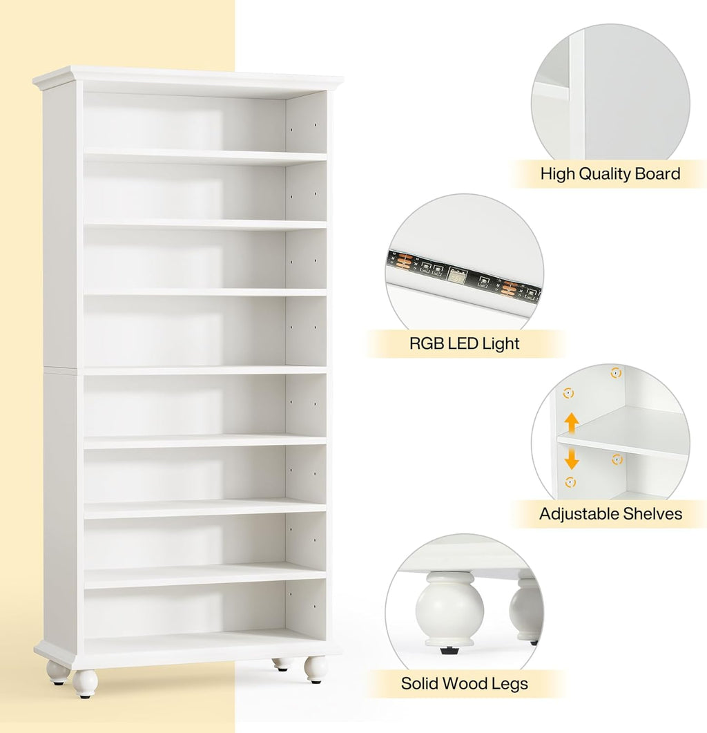 White 9-Tier 30 Pairs Shoe Storage Cabinet with Solid Wood Legs I37790