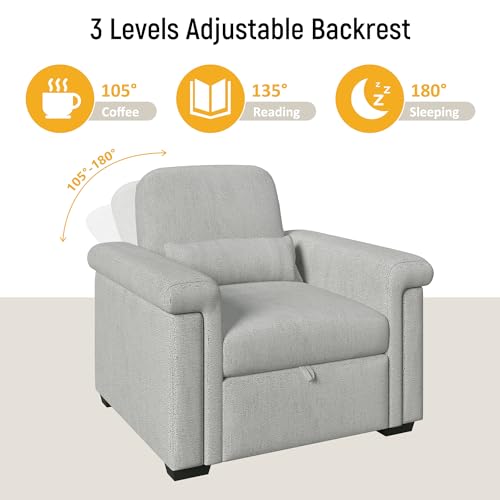 Dark Blue 3-in-1 Convertible Sofa Chair Bed with Adjust Backrest and Lumbar Pillow F634593