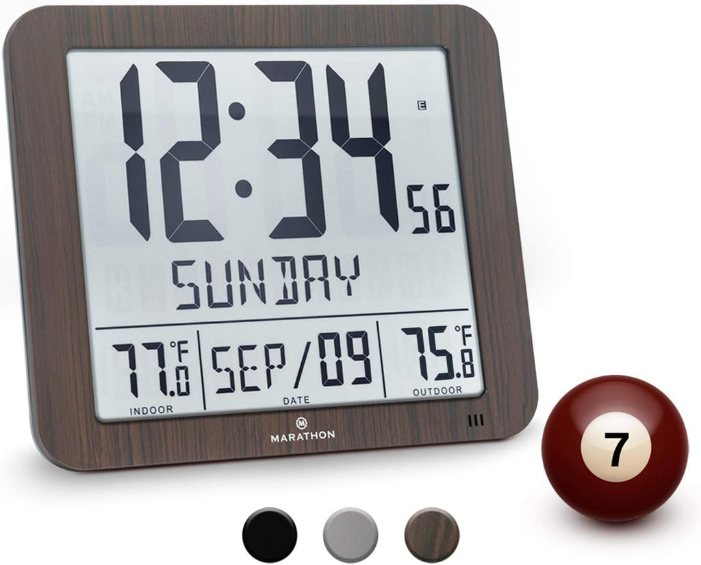 Slim Atomic Full Calendar Wall Clock with Temperature B84745