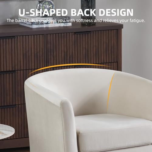 White Velvet Accent Barrel Chair with Ottoman F7660
