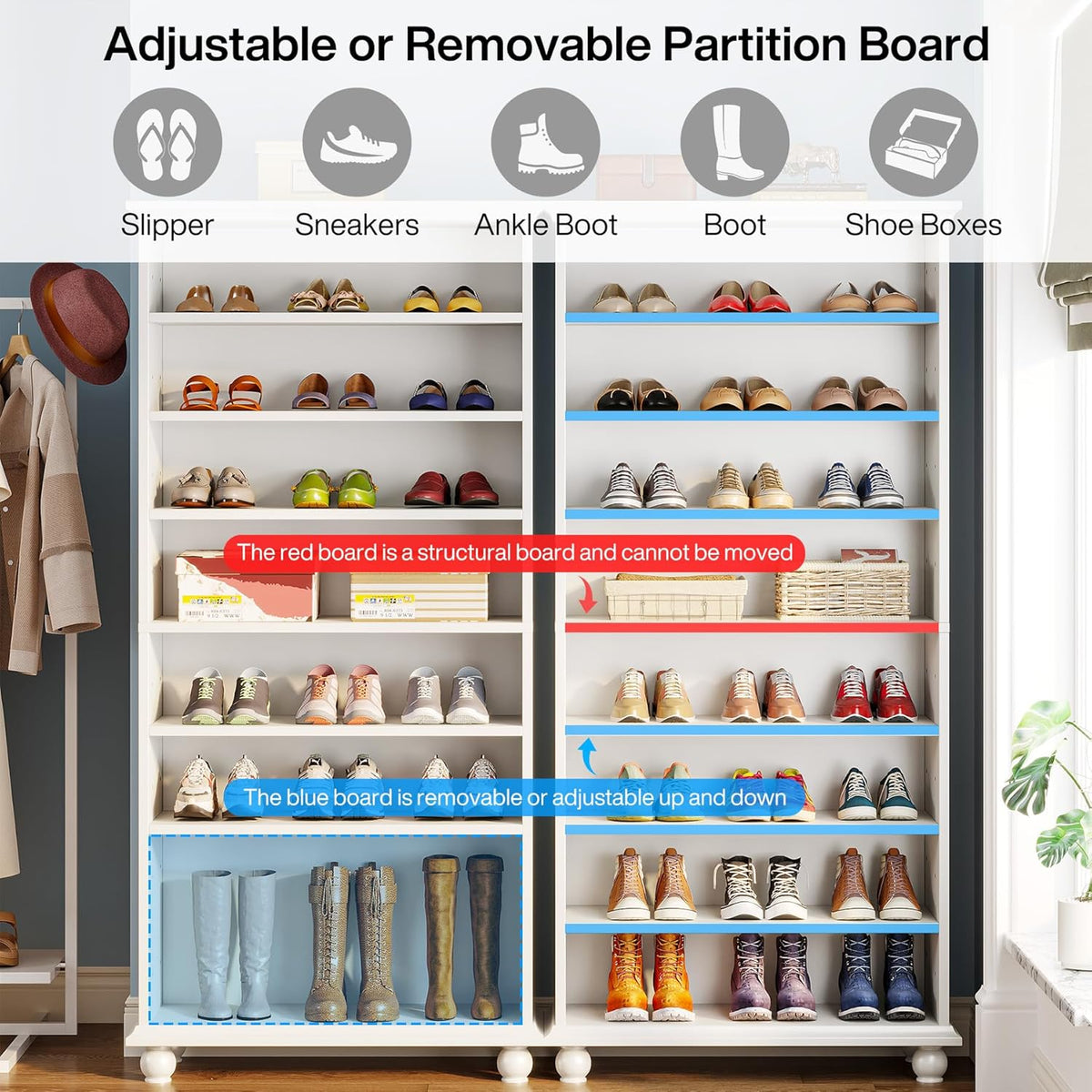 White 9-Tier 30 Pairs Shoe Storage Cabinet with Solid Wood Legs I37790