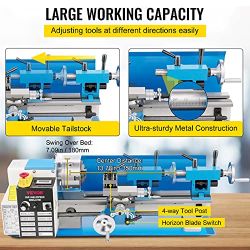 7"x14" 550W Variable Speed Metal Lathe with 3-jaw Chuck Digital Display G18757