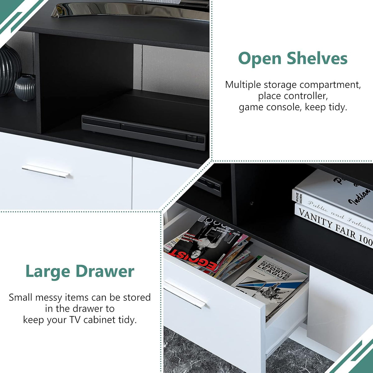 70 Inch Black & White Glossy TV Stand B4398