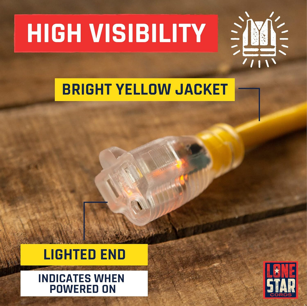 100 Foot 12/3 SJTW Lighted Extension Cord Yellow 3 Prong Grounded Plug 12 Gauge M68871