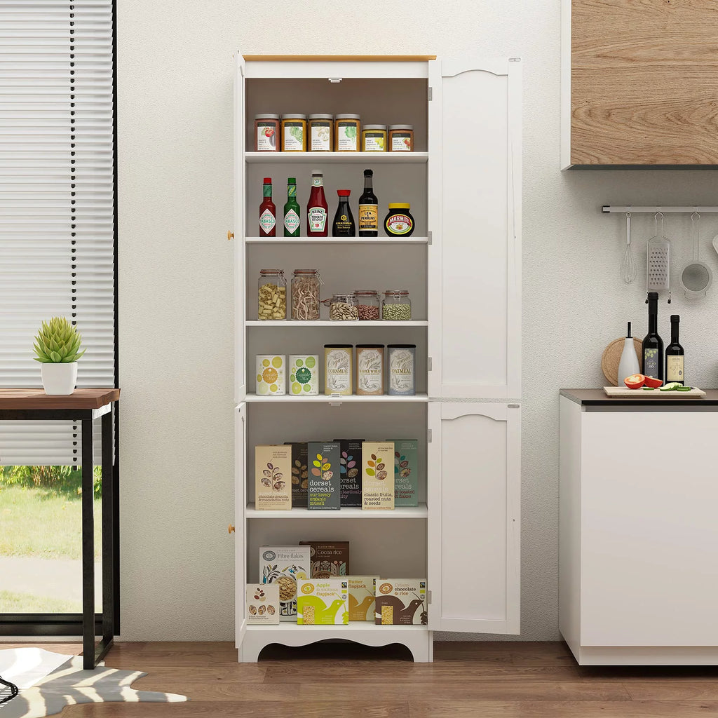 White 4 Door 2 Shelf Tall Kitchen Pantry Cabinet O6967