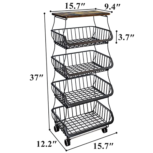 White 5 Tier Wire Fruit Basket with Wheels J368512