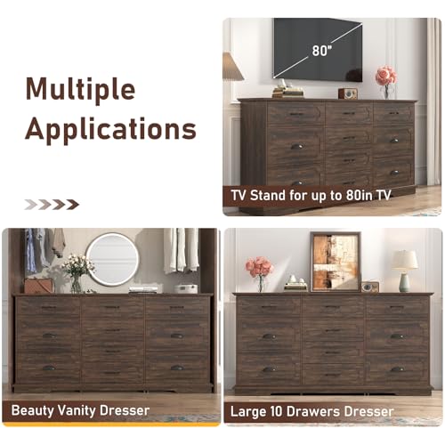 White 10 Drawer Wood Dresser with Charging Station U771164