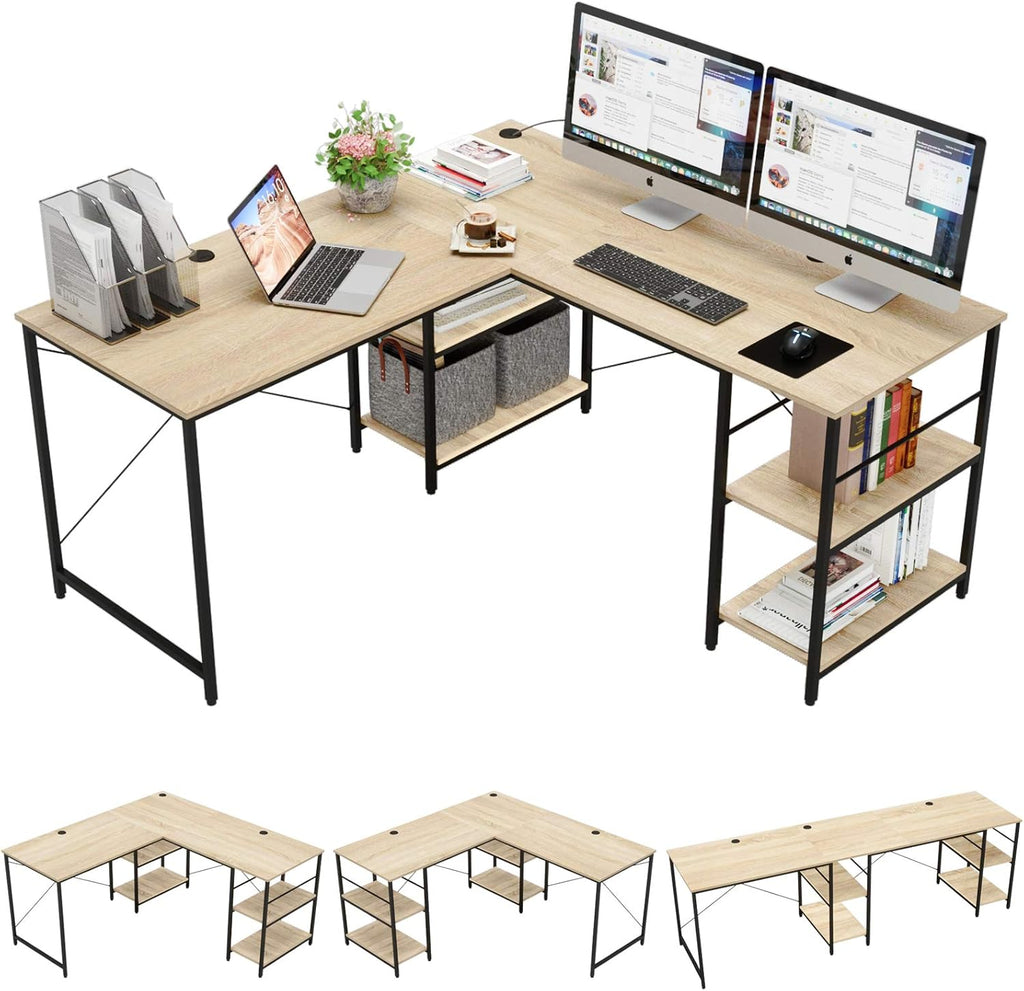 L Shaped Gaming Desk with Shelves 95.2 Inch Reversible Corner Computer Desk B560953