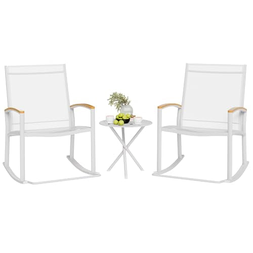 3 Piece Black Textilene Fabric Outdoor Rocking Bistro Set W18720