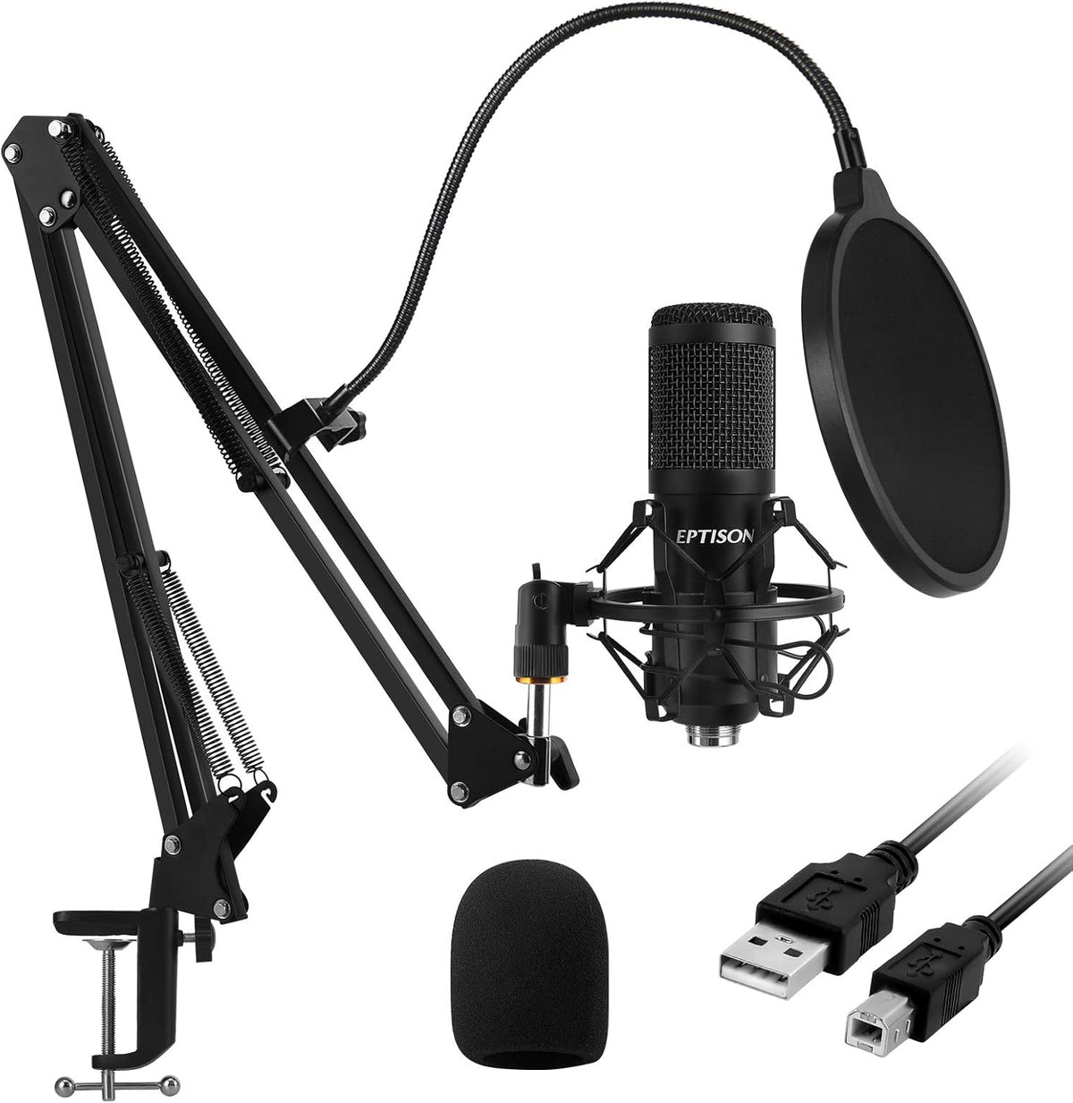 192kHZ/24bit USB Cardioid Condenser Microphone Kit with Boom Arm, Shock Mount, Pop Filter, Pack of 2 Y338715