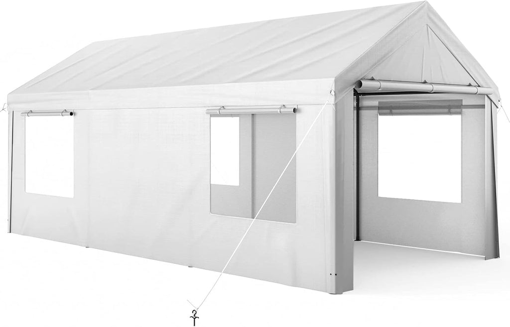 10x20ft Heavy Duty Carport with Removable Sidewalls & Doors, Beige O493220