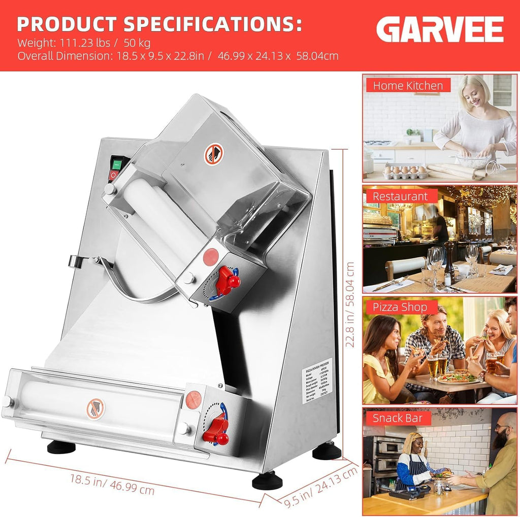 Commercial Pizza Dough Roller Sheeter, Max 12", Automatic 370W Electric, Stainless Steel D25651