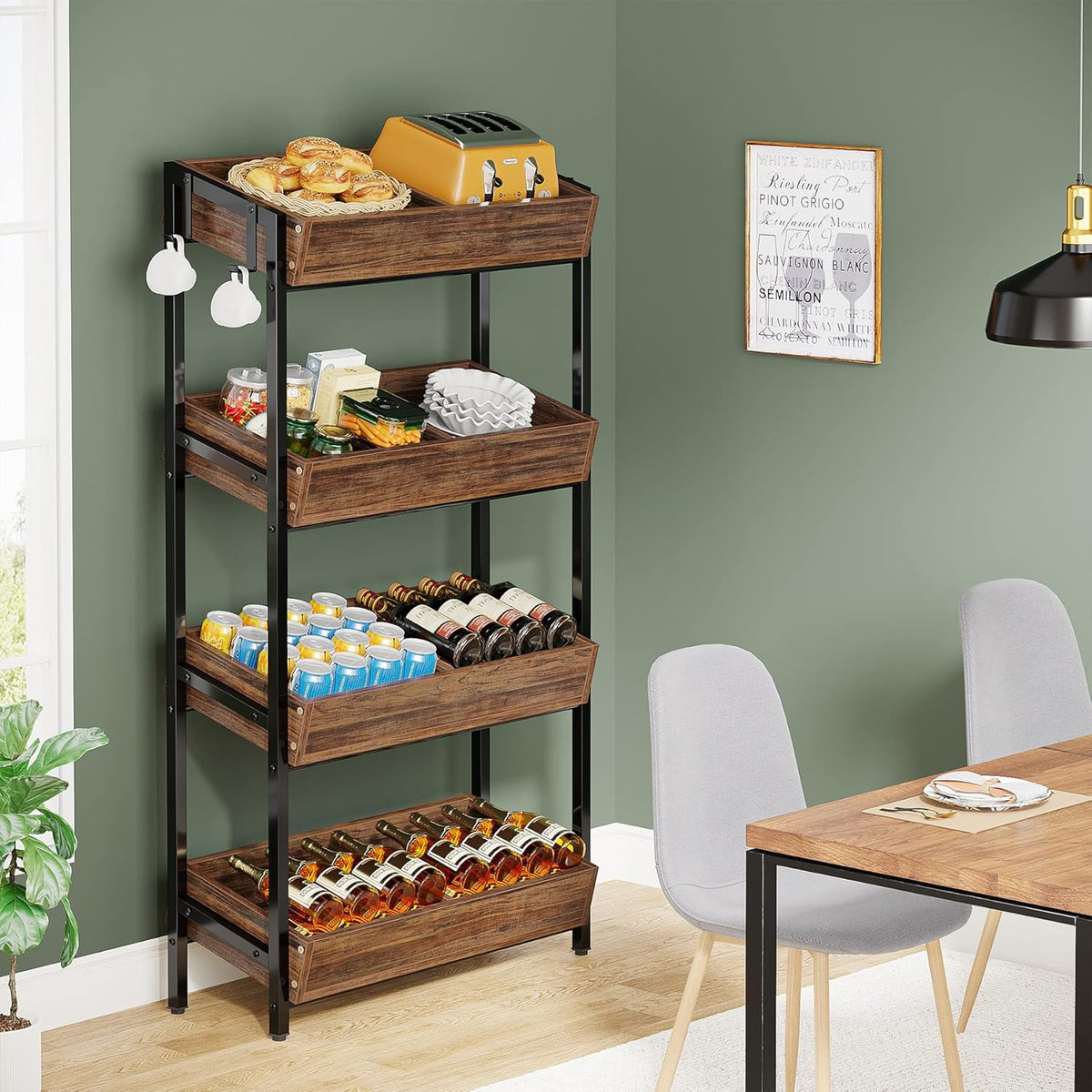 4-Tier Wood Fruit Vegetable Storage Basket Stand Shelf Rack Vintage Brown V68258