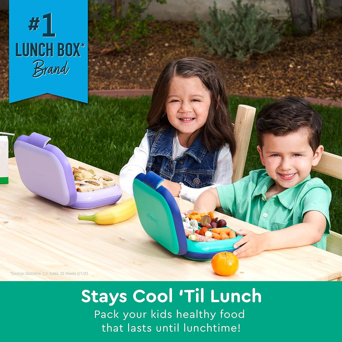 Kids Chill Lunch Box (Green/Navy) With Reusable Plastic Utensils (Blue) A71089