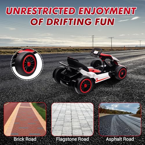 Electric Drift Kart Car with Adjustable Seat, 24V 7Ah, 2 * 200W Motor, 8.1 MPH, LED Lights C341