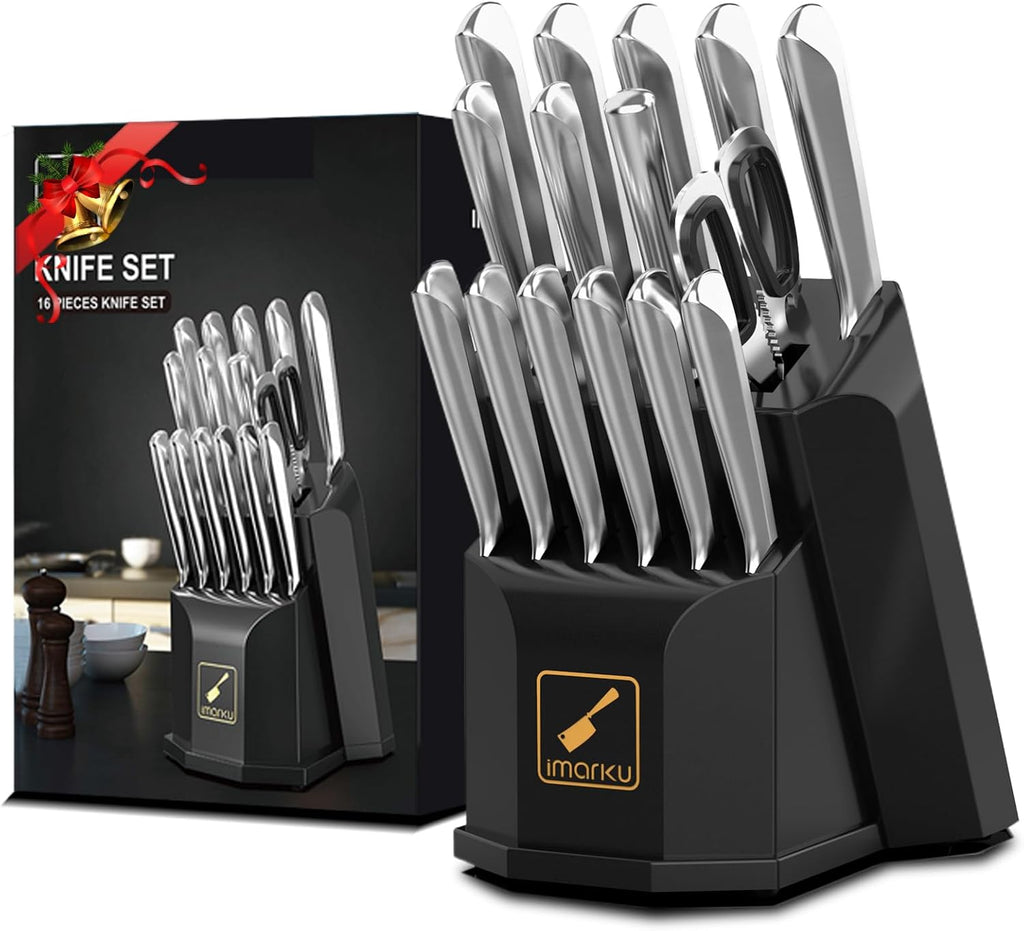 16 Pcs Stainless Steel Kitchen Knife Set with Block P9560