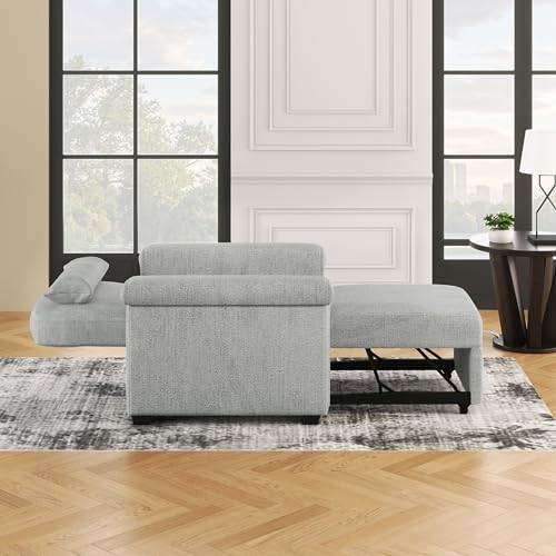 Dark Blue 3-in-1 Convertible Sofa Chair Bed with Adjust Backrest and Lumbar Pillow F634593