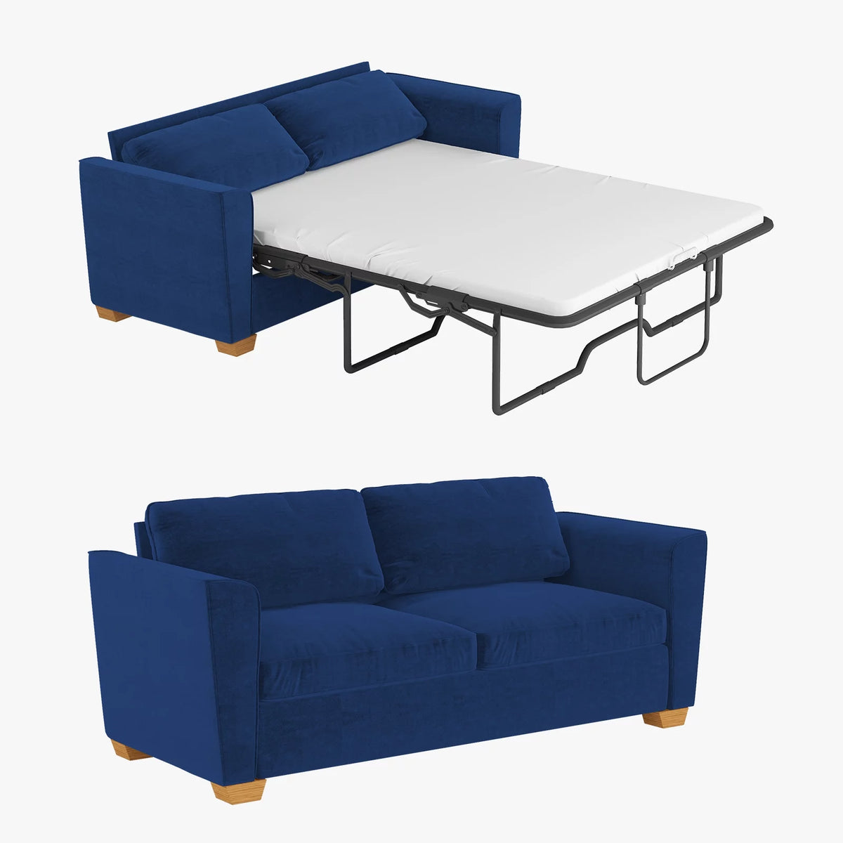Blue Velvet Pull Out Sofa Bed with Foam Mattress P629