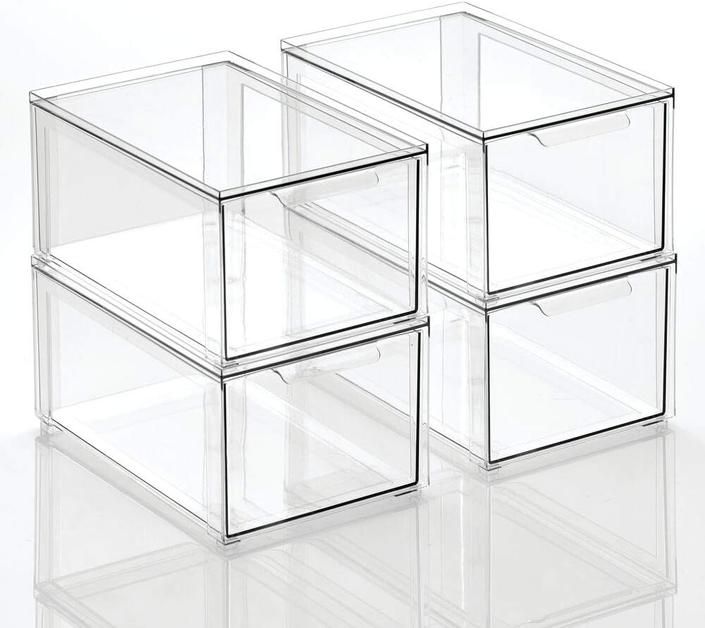 Clear 4 Pack Plastic Stackable Storage Drawer J754