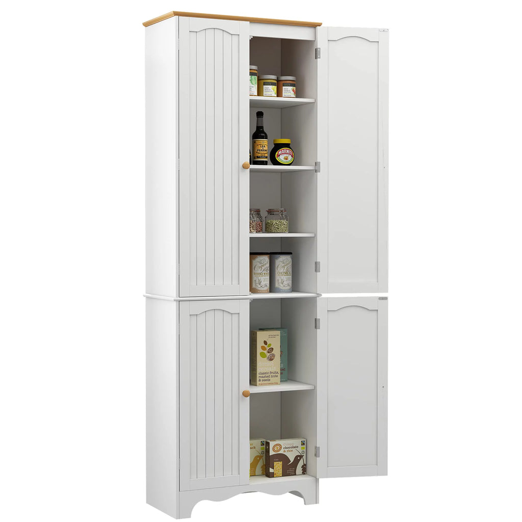 White 4 Door 2 Shelf Tall Kitchen Pantry Cabinet O6967