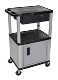 Black 42x22 A/V Cart with 3 Shelves, Cabinet, Drawer J8847