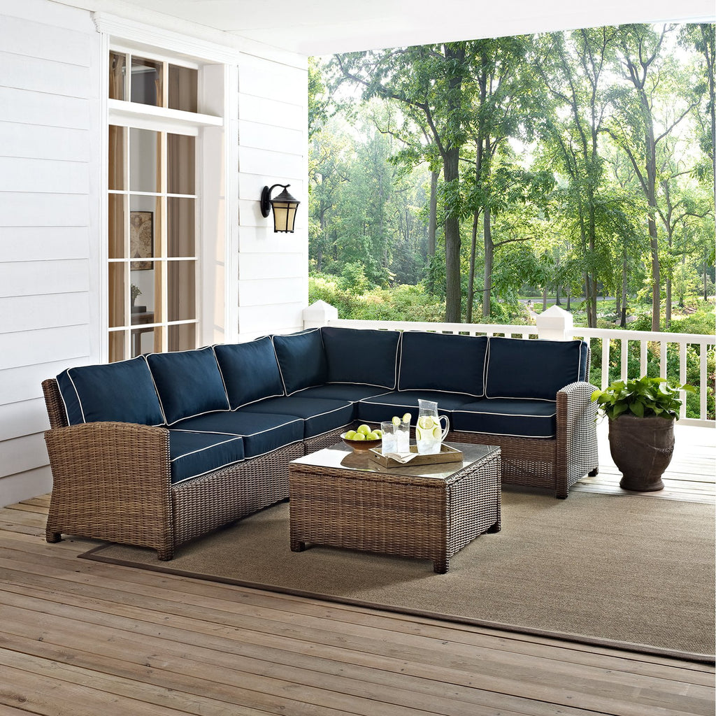 5 Piece Fabric Patio Sectional Set in Brown and Navy Z158013