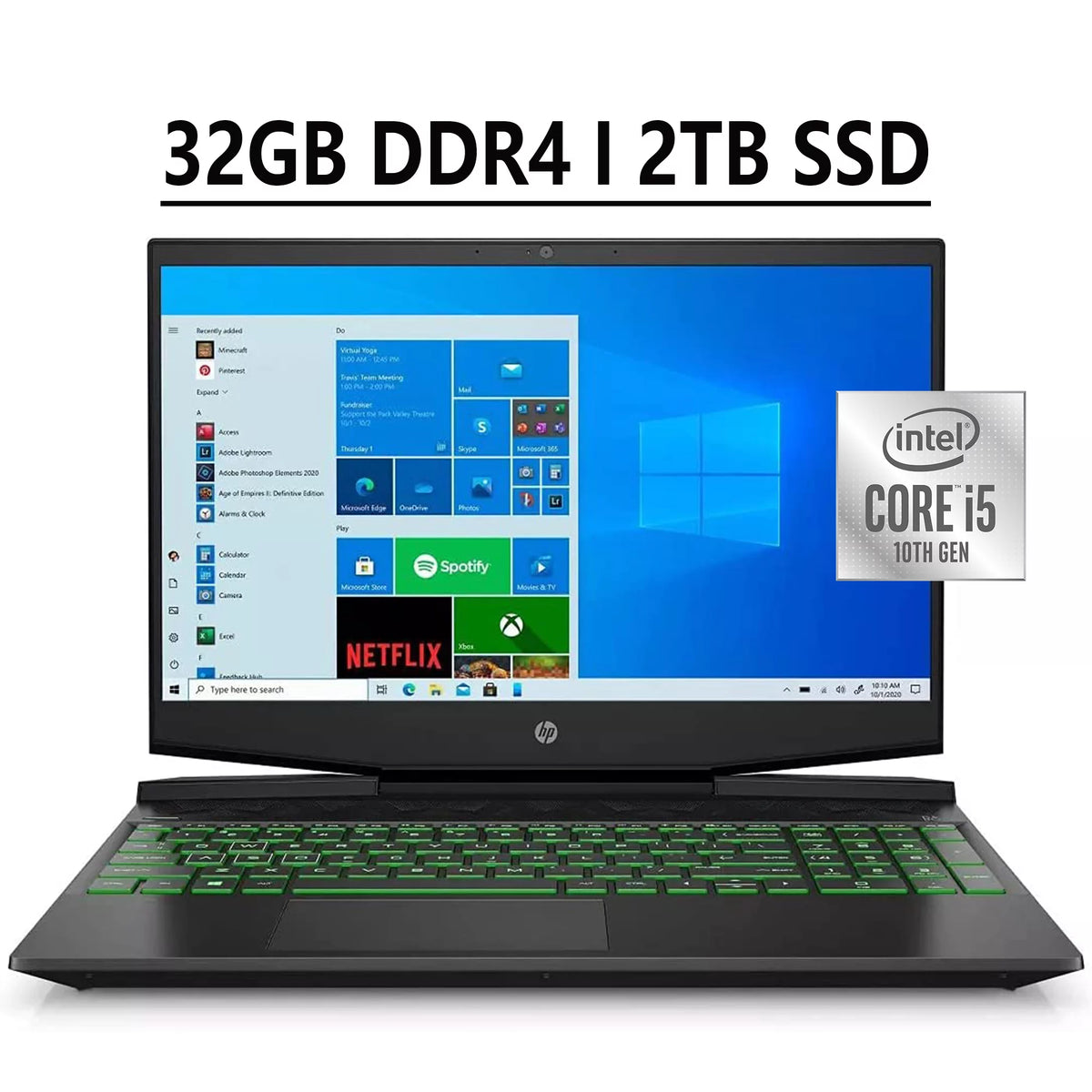 15.6" FHD IPS Gaming Laptop Intel Quad-Core i5-10300H 32GB DDR4 2TB SSD GeForce GTX 1650 4GB Black V6444