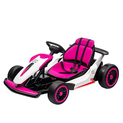 Electric Drift Kart Car with Adjustable Seat, 24V 7Ah, 2 * 200W Motor, 8.1 MPH, LED Lights C341