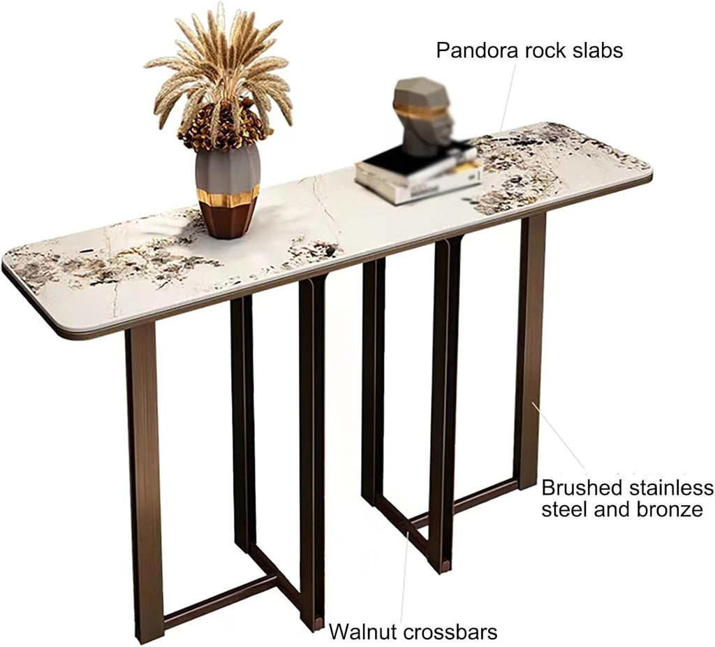 Narrow Entryway Table with Geometric Metal Base C67519