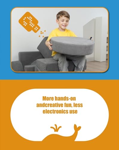 15PCS Modular Toddler Play Couch with Removable Cover Gray Foam Sofa J38088