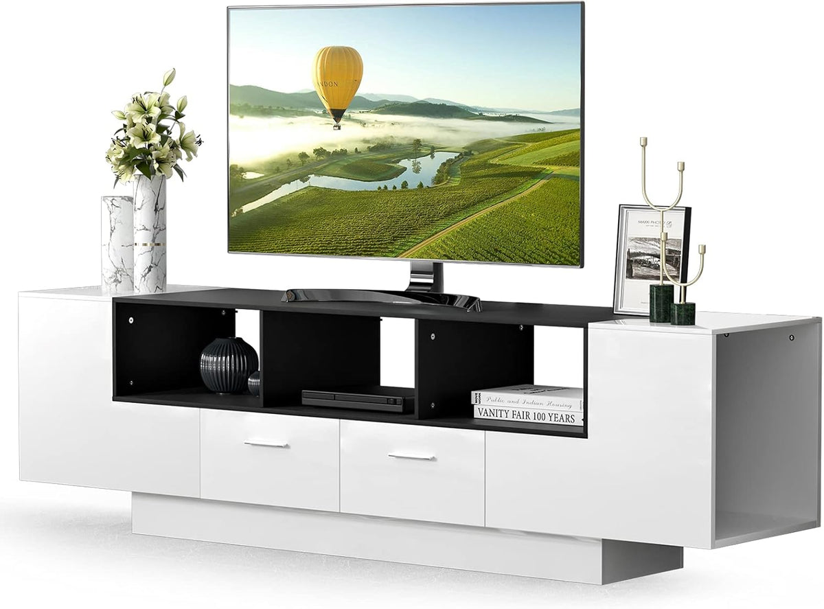 70 Inch Black & White Glossy TV Stand B4398