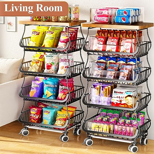 White 5 Tier Wire Fruit Basket with Wheels J368512
