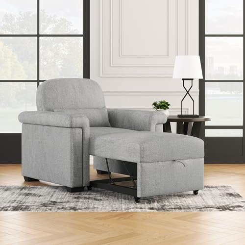 Dark Blue 3-in-1 Convertible Sofa Chair Bed with Adjust Backrest and Lumbar Pillow F634593
