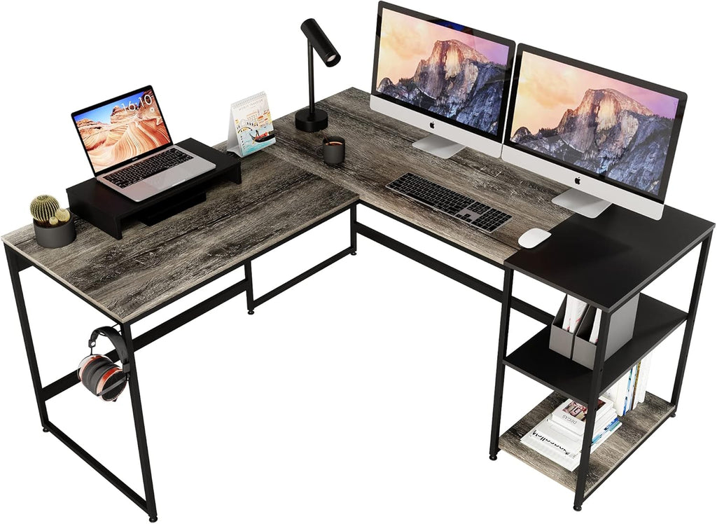 L Shaped Gaming Desk with Shelves 95.2 Inch Reversible Corner Computer Desk B560953