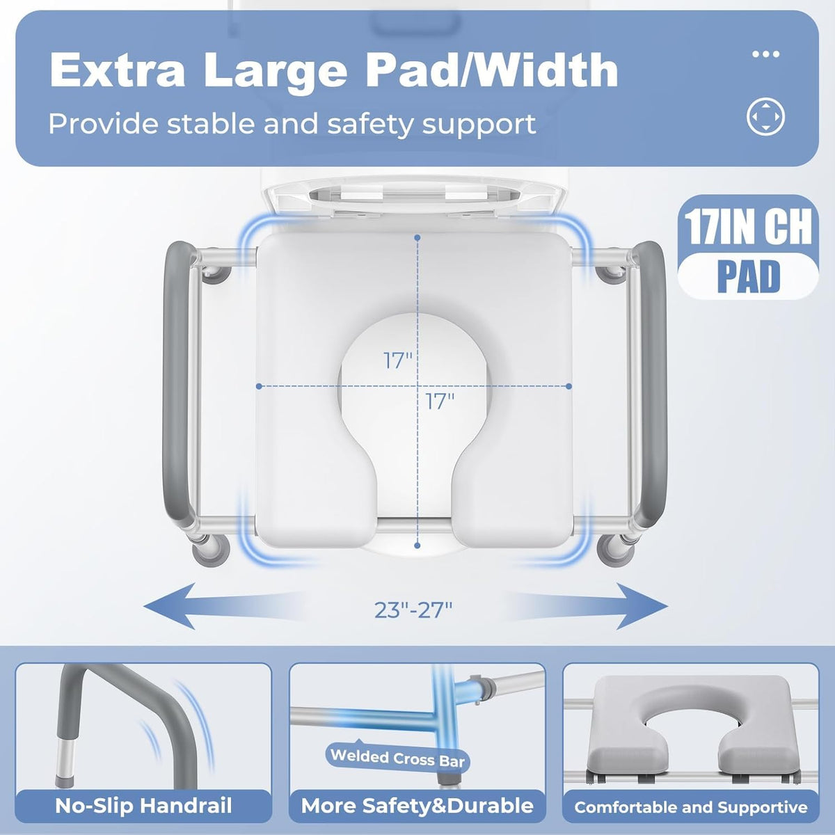 Raised Toilet Seat with Handles, Heavy Duty 400lb Adjustable Toilet Seat with Safety Frame W79822
