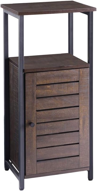 Espresso Bathroom Floor Storage Cabinet with Door and 3 Side Shelves K929