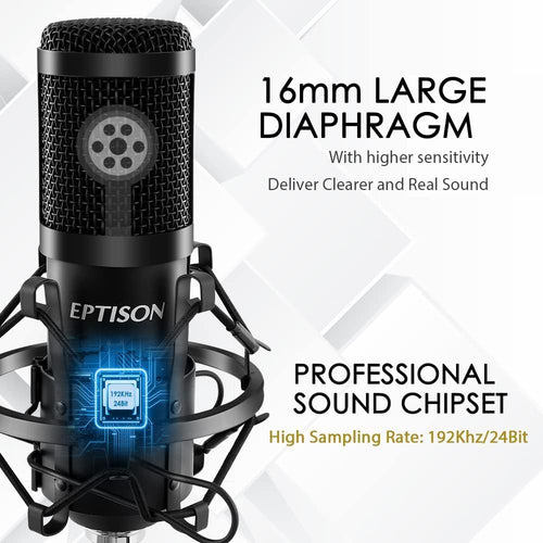 192kHZ/24bit USB Cardioid Condenser Microphone Kit with Boom Arm, Shock Mount, Pop Filter, Pack of 2 Y338715