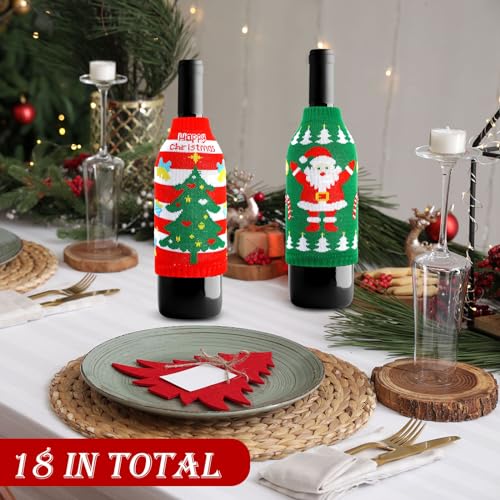 18 Pcs Christmas Knit Bottle Covers Thermocoolers for Cans Soda Beverages Q78779