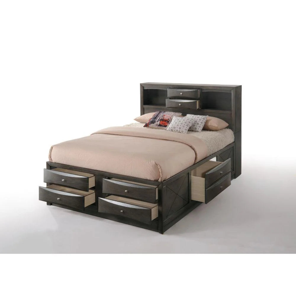 Gray Oak Wood Full 6PCS Bedroom Set with Storage K242374