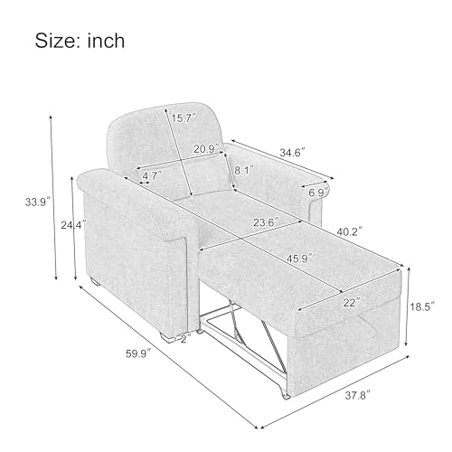 Dark Blue 3-in-1 Convertible Sofa Chair Bed with Adjust Backrest and Lumbar Pillow F634593
