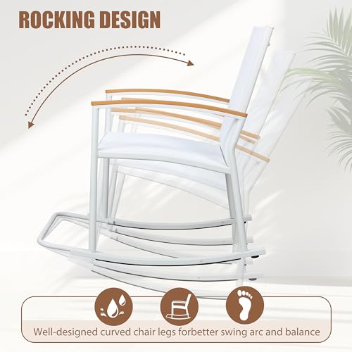 3 Piece Black Textilene Fabric Outdoor Rocking Bistro Set W18720