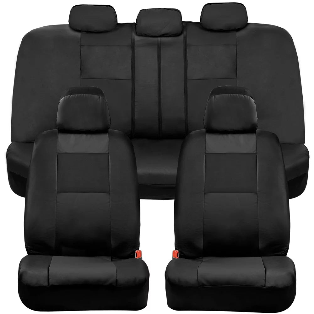 Classic Black Faux Leather Car Seat Covers Full Set I111512