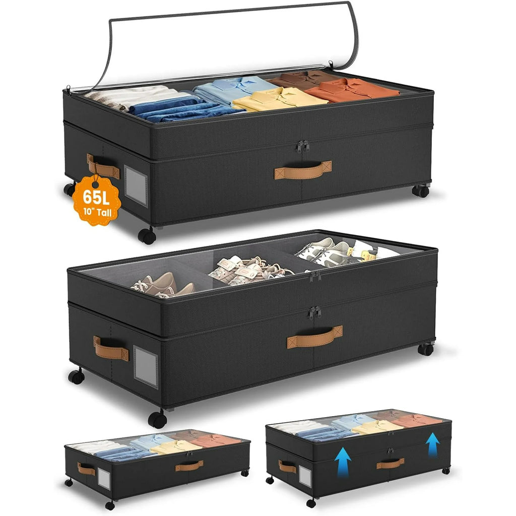 Black 4 Pack Under Bed Storage with Wheels and Lids Z936396