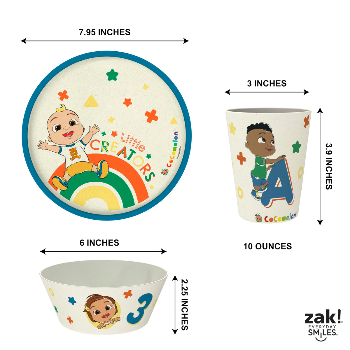 Kids Dinnerware Set 3 Pieces Melamine Bamboo Plate Bowl Tumbler Z497