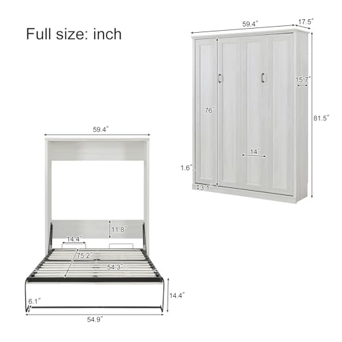 Rustic White Queen Size Solid Wood Murphy Bed V8029