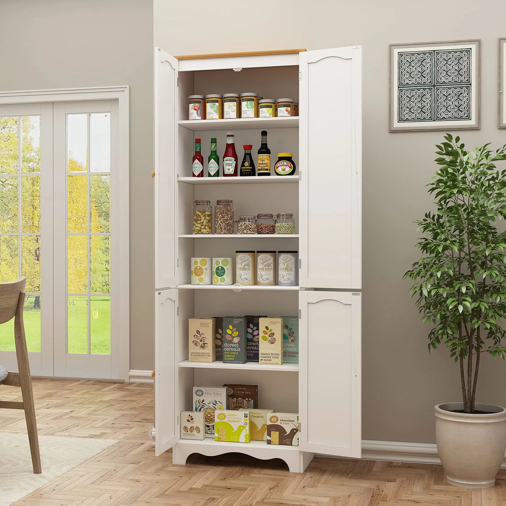 White 4 Door 2 Shelf Tall Kitchen Pantry Cabinet O6967