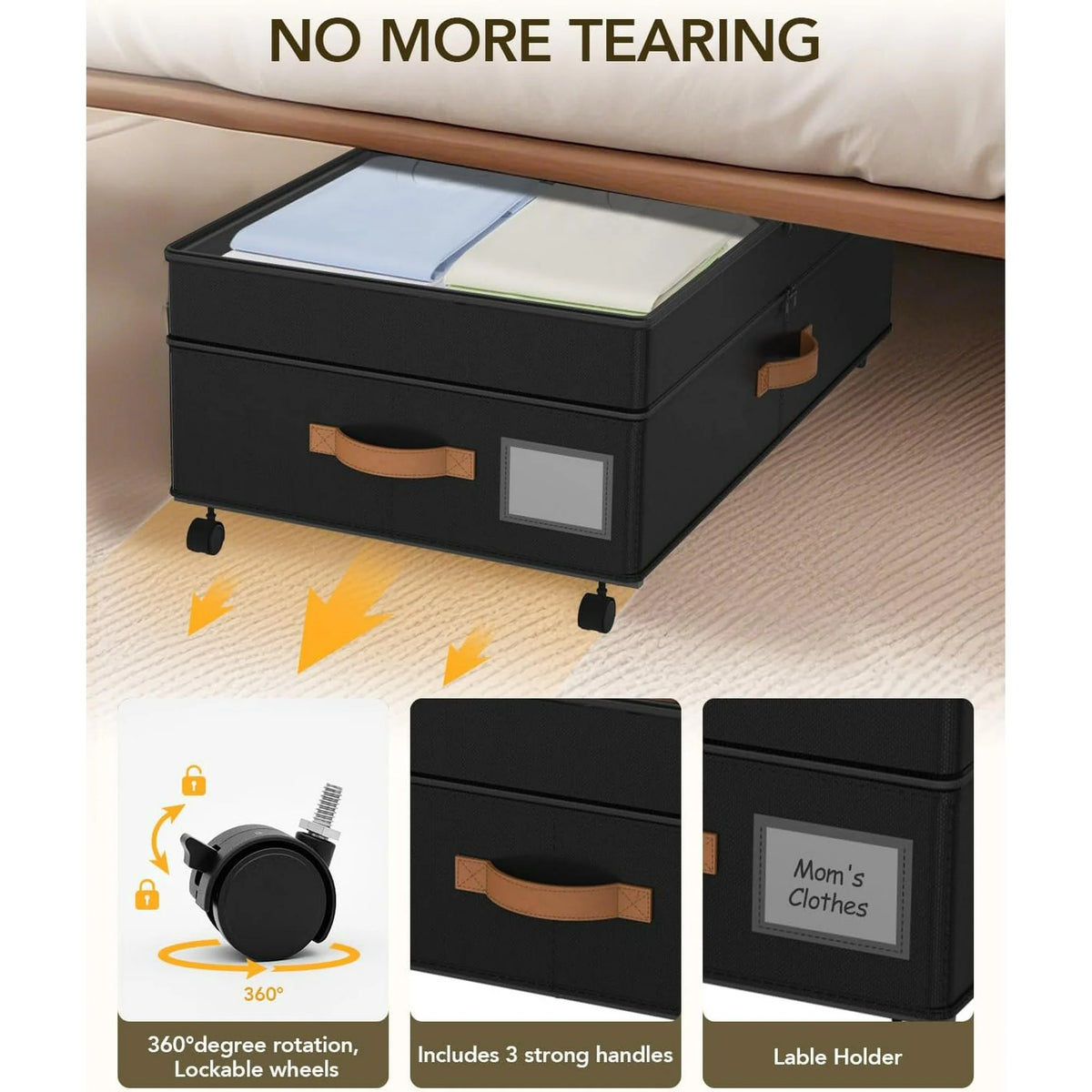 Black 4 Pack Under Bed Storage with Wheels and Lids Z936396